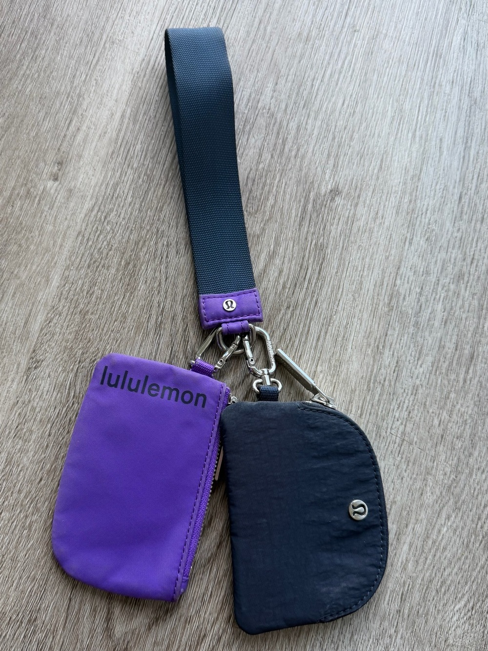 Lululemon Dual Pouch Wristlet Purple & Black Strap Key Chain Coin Wallet